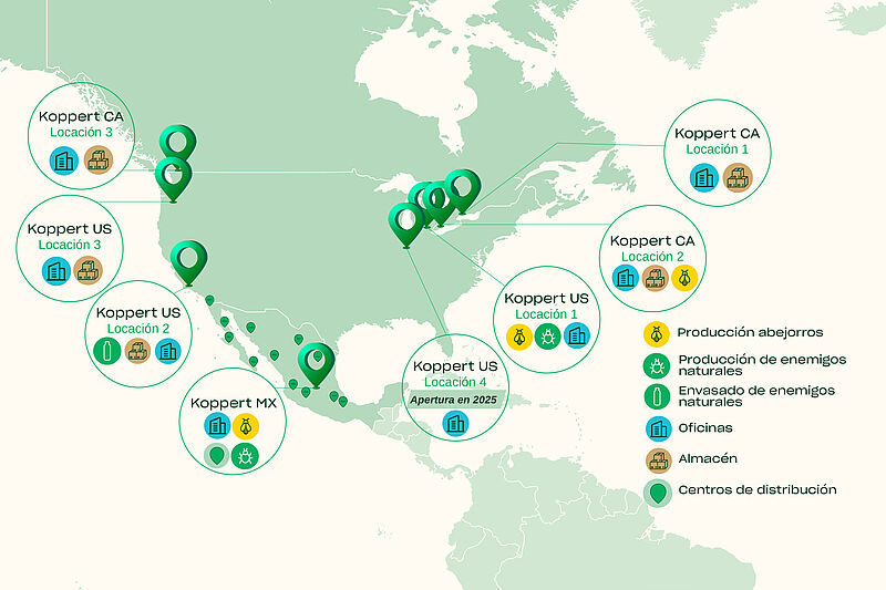 Sedes de centros de operaciones de Koppert en Norteamérica